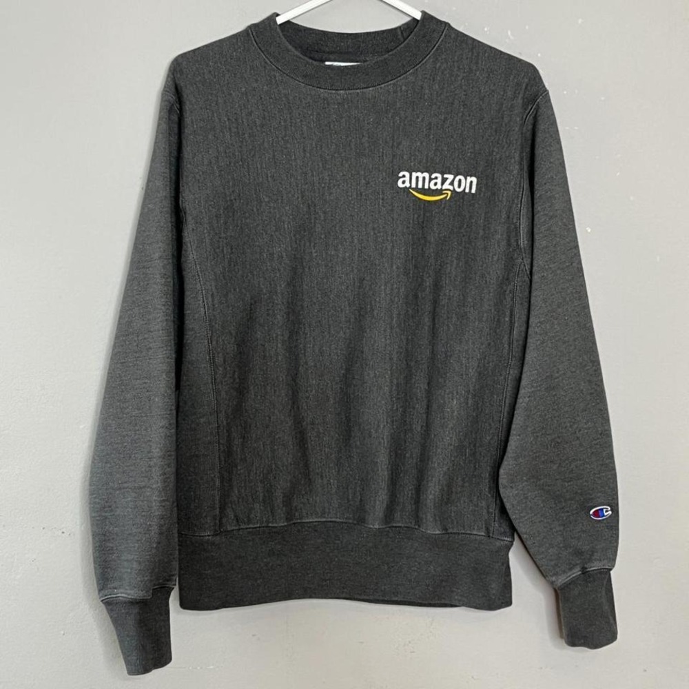 Champion Amazon Logo Sweatshirt Driver Uniform Cotton Size S Gray